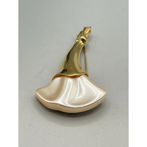 Vintage Carolee Gold Tone & Pearl Lily Brooch Pin Large Statement Flower - Picture 3 of 6